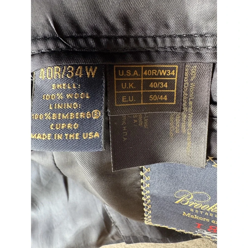 Brooks Brothers Suit Jacket Mens 40R Blue Pinstripe Saxxon Wool 1818 Madison USA